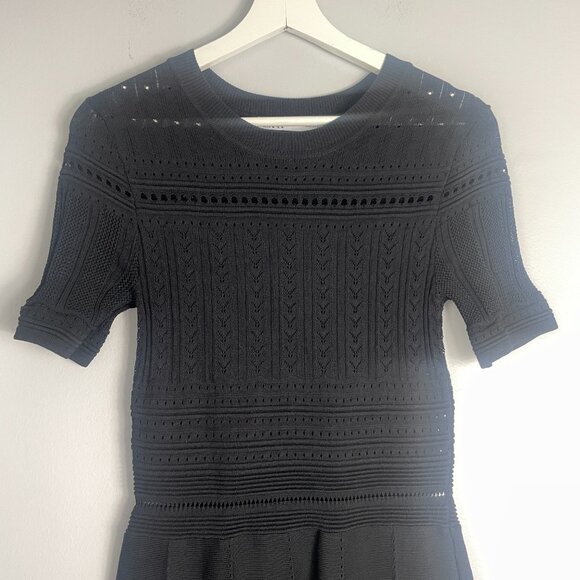 Zara Black Open Knit A-Line Dress Size Medium Cocktail Edgy Dark Academia - Picture 4 of 16